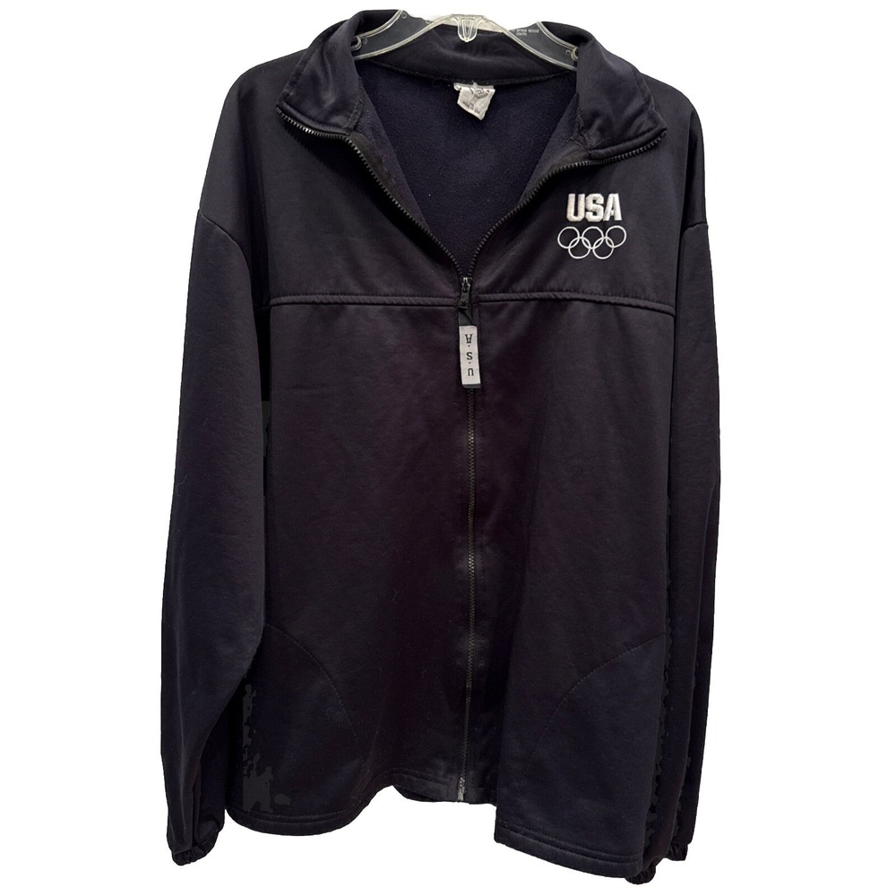 Vintage USA Olympic‎ Committee Black Full Zip Track Jacket Size XXL Made in USA